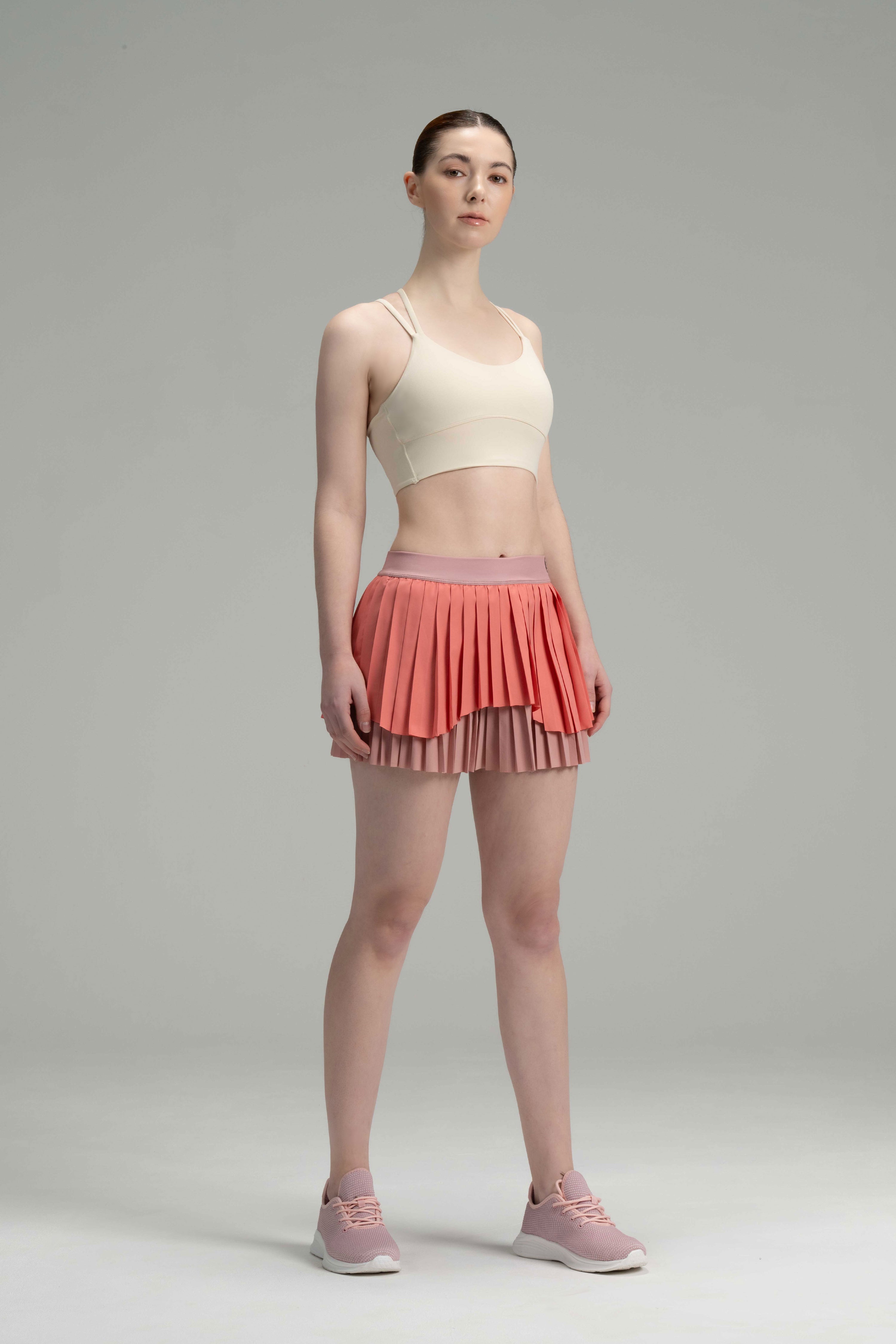 DualFlow Pleated Skirt (Coral Pink)