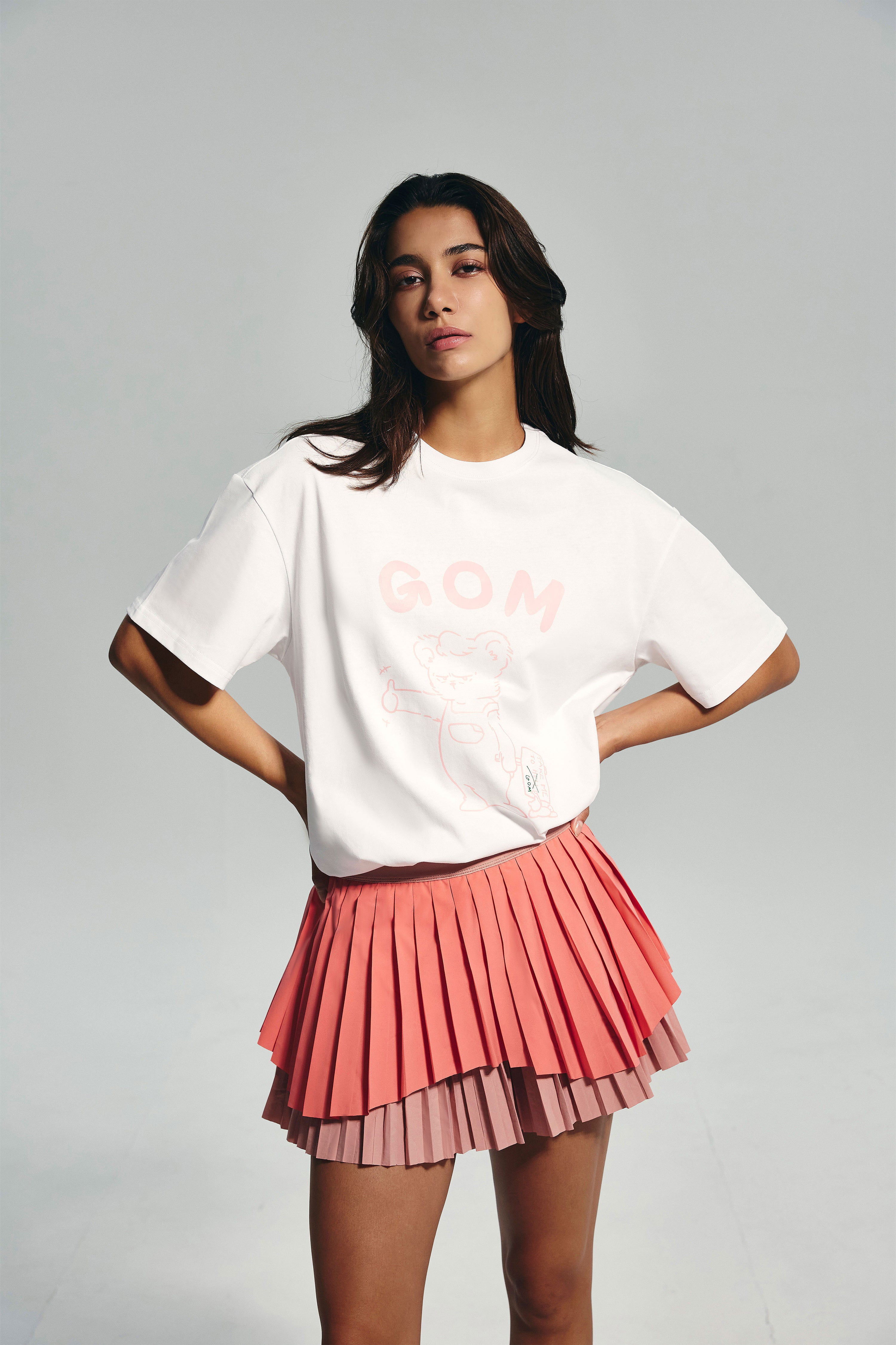 DualFlow Pleated Skirt (Coral Pink)