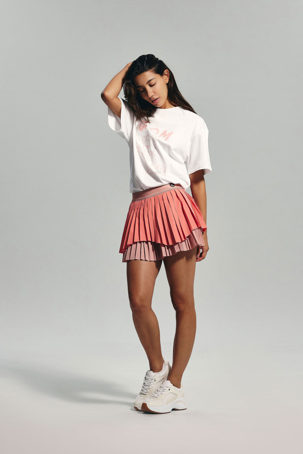 DualFlow Pleated Skirt (Coral Pink)